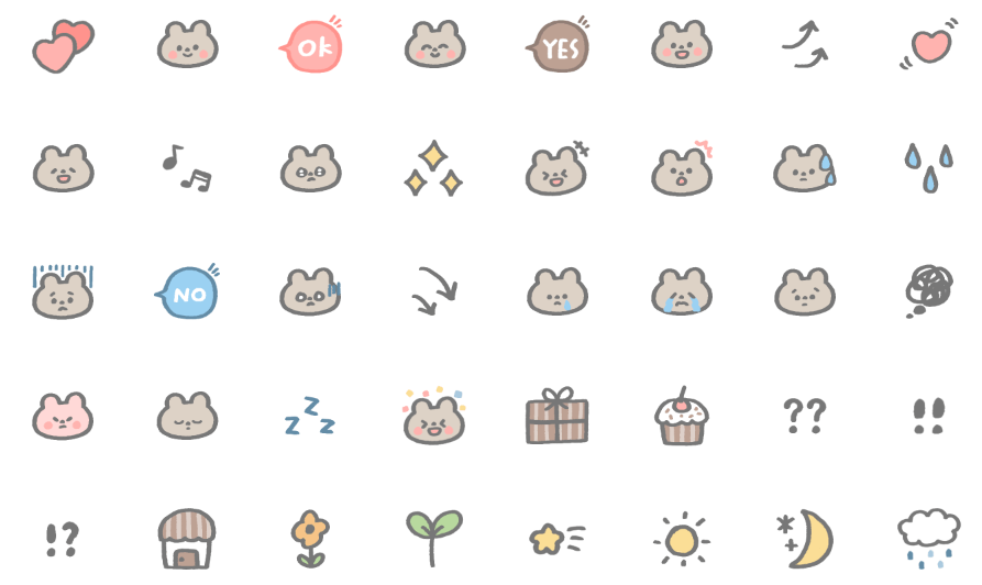 LINE絵文字40種類の一覧画像です。